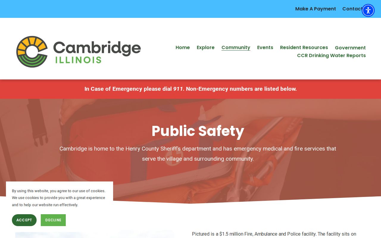 Cambridge Illinois Public Safety page describing sheriff police coverage