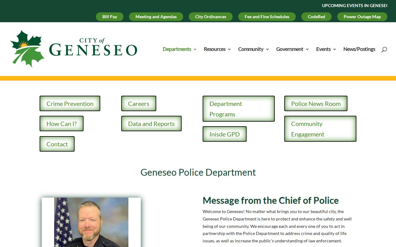 Official Geneseo Police Department webpage with local agency details