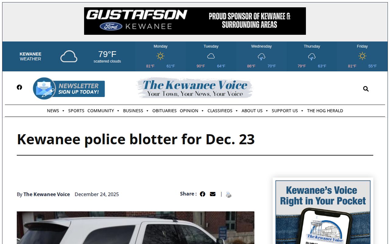 Kewanee daily police blotter example for Henry County arrests